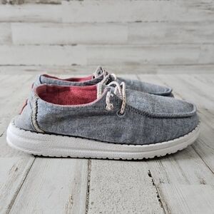 HeyDude Wendy Youth Blue Chambray Braid Iniago Pull On Kids Unisex Shoes Loafers